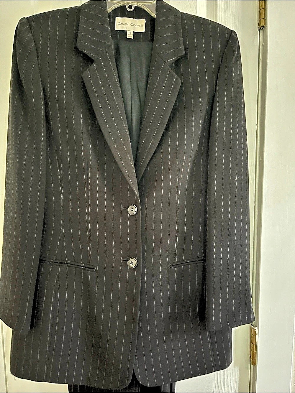 Casual Corner Pinstripe Pantsuit in Black Size 8 Like New